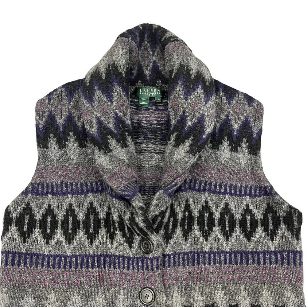 Lauren Ralph Lauren Women’s Lambswool Sweater Vest Shawl Collar Southwes… - Picture 7 of 15